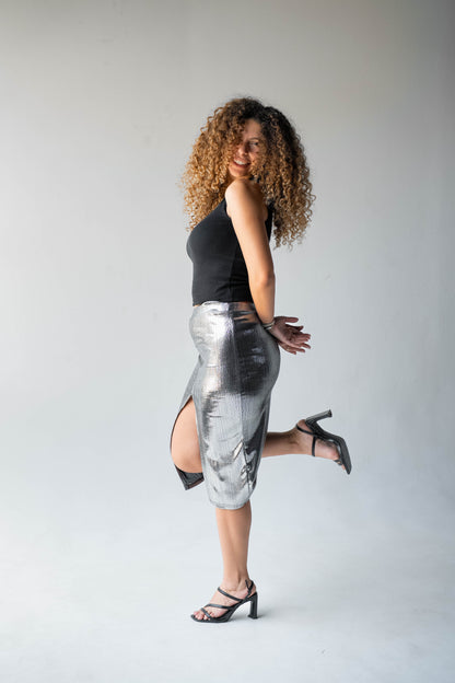 Disco Drama Skirt in Silver