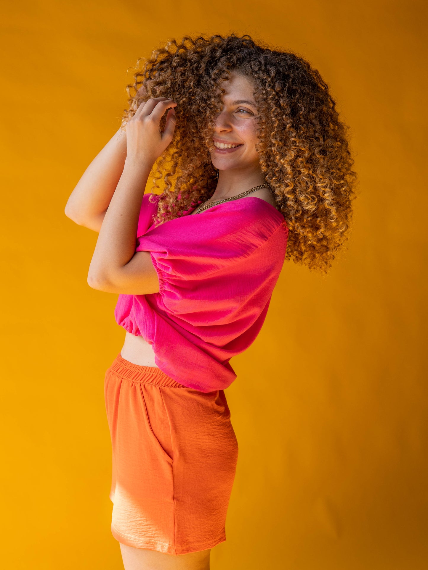 Hot Pink Cropped Blouse